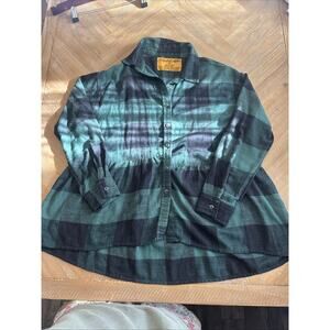 Vintage Comfort Flannel Size 1X Button Up G Green Peplum Button Up Grunge